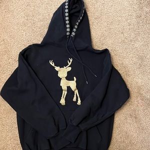 Womens size small black ,sparkly gold reindeer hoodie